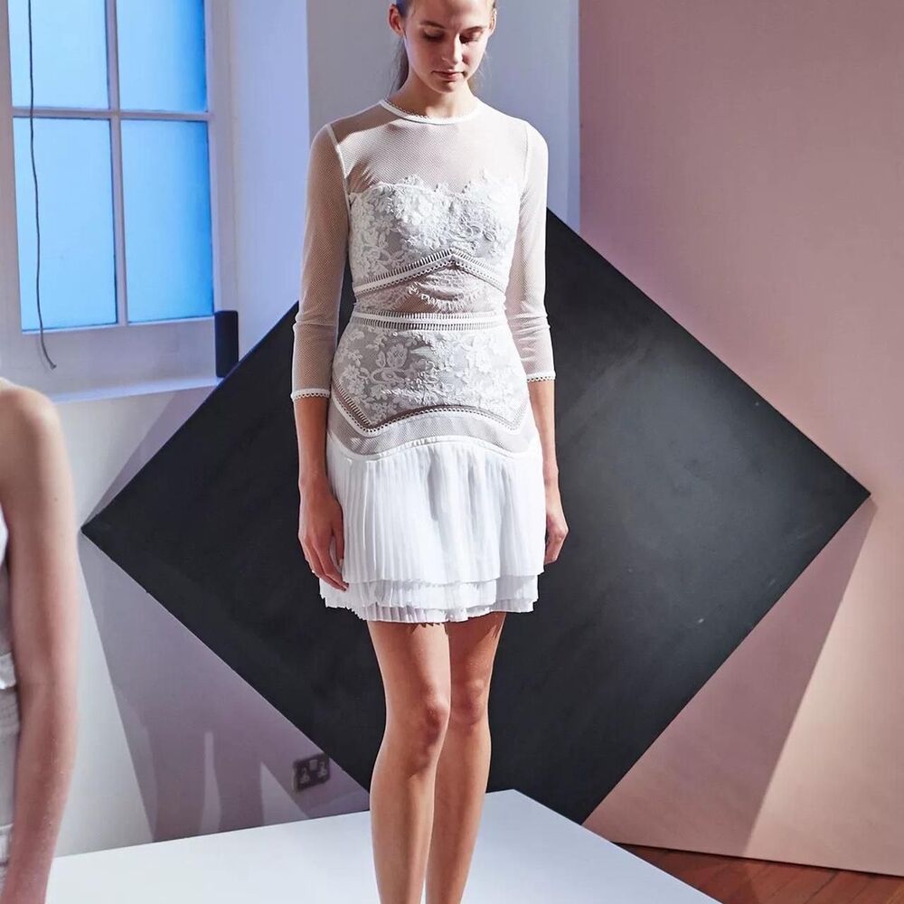 Three Floor White lace mini dress with mesh sleeves - Picture 5 of 10